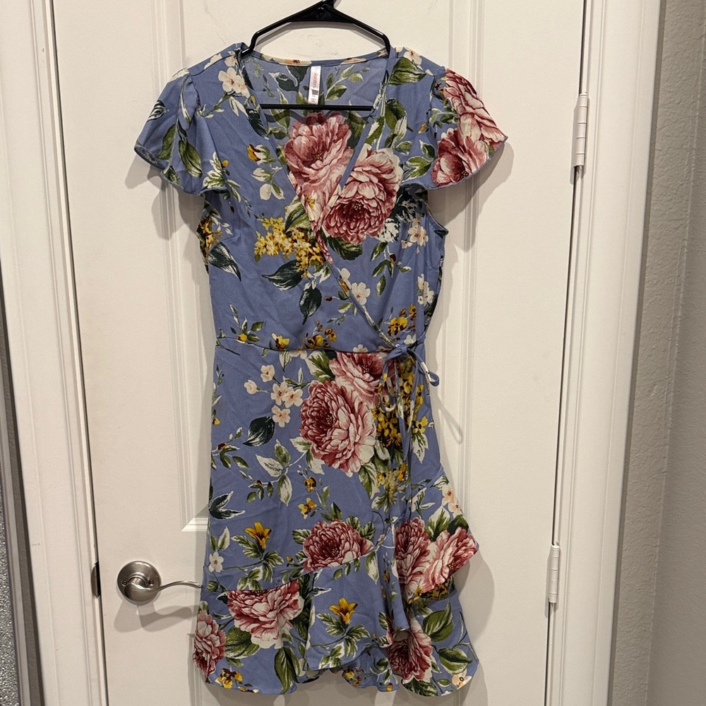 Xhilaration, Size XS, Floral Wrap Dress in Blue and Pink.